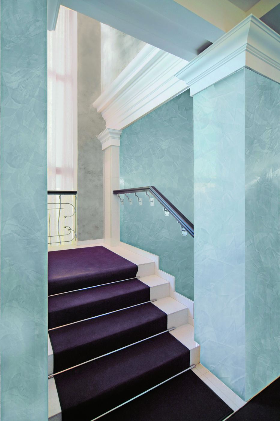 Aqua polished plaster stairwell